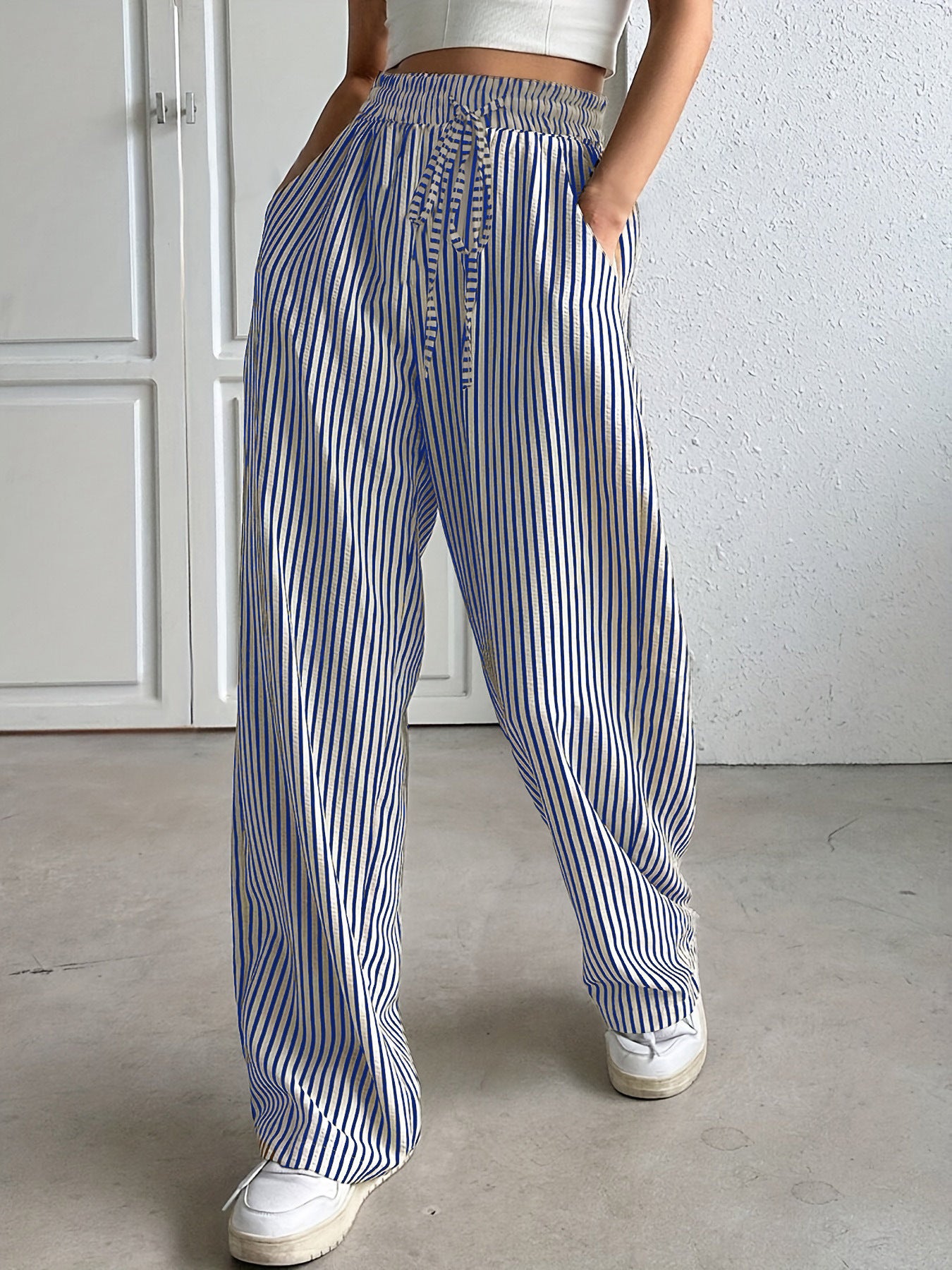 Trendy Women's Fashion for Cross-Border E-commerce Independent Site shein Amazon temu Striped Casual Straight-Leg Pants