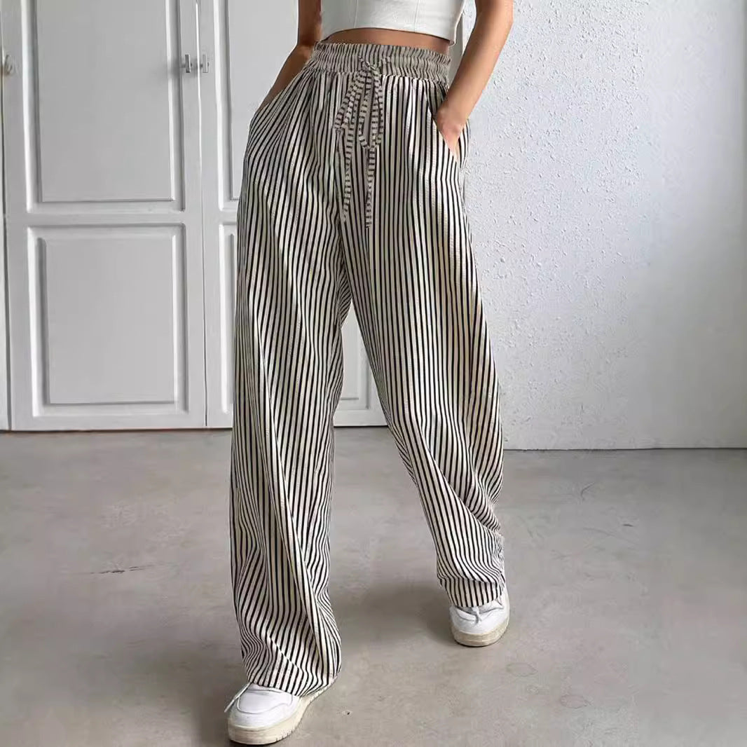 Trendy Women's Fashion for Cross-Border E-commerce Independent Site shein Amazon temu Striped Casual Straight-Leg Pants