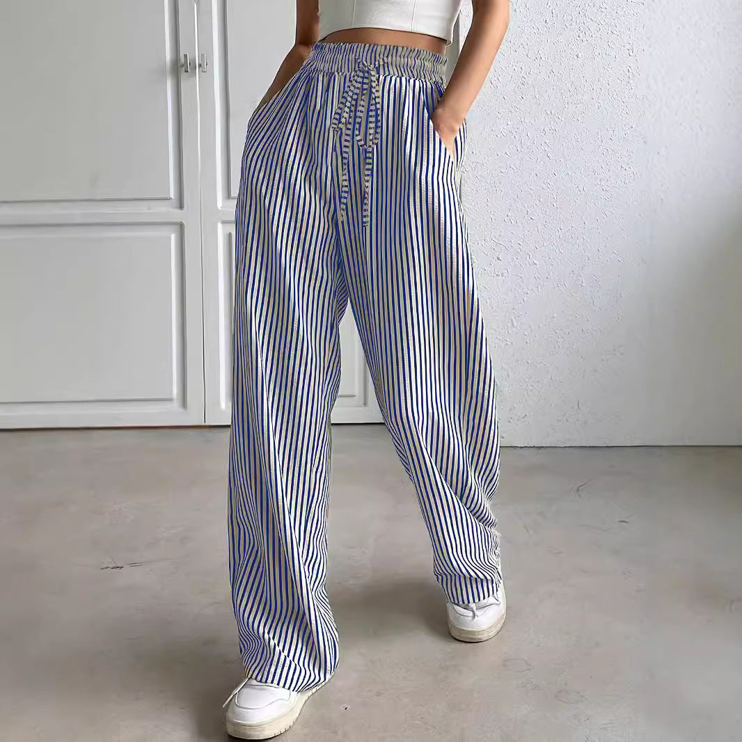 Trendy Women's Fashion for Cross-Border E-commerce Independent Site shein Amazon temu Striped Casual Straight-Leg Pants