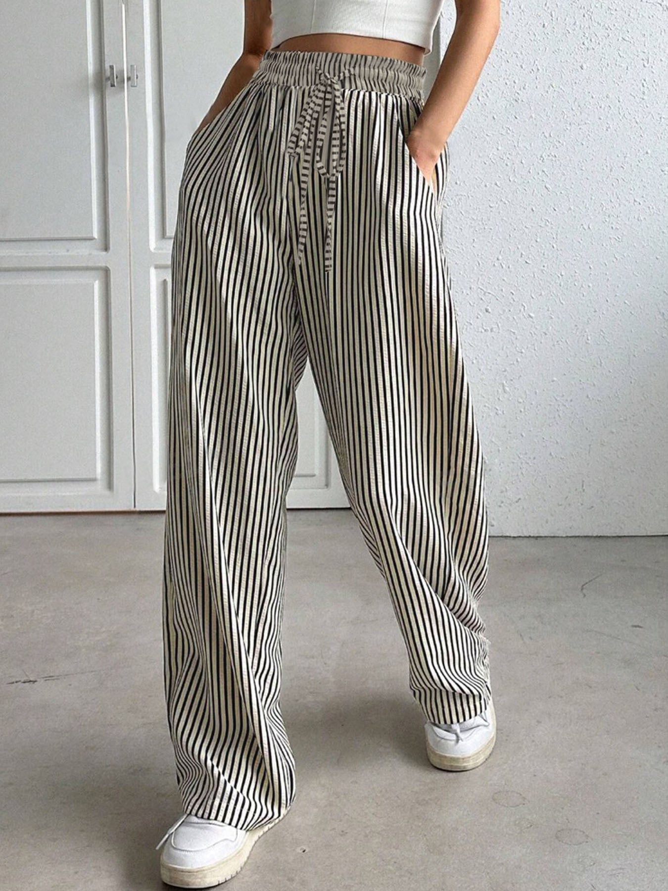 Trendy Women's Fashion for Cross-Border E-commerce Independent Site shein Amazon temu Striped Casual Straight-Leg Pants
