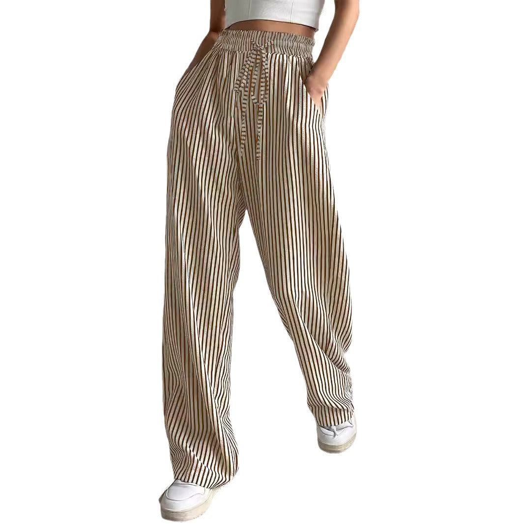 Trendy Women's Fashion for Cross-Border E-commerce Independent Site shein Amazon temu Striped Casual Straight-Leg Pants