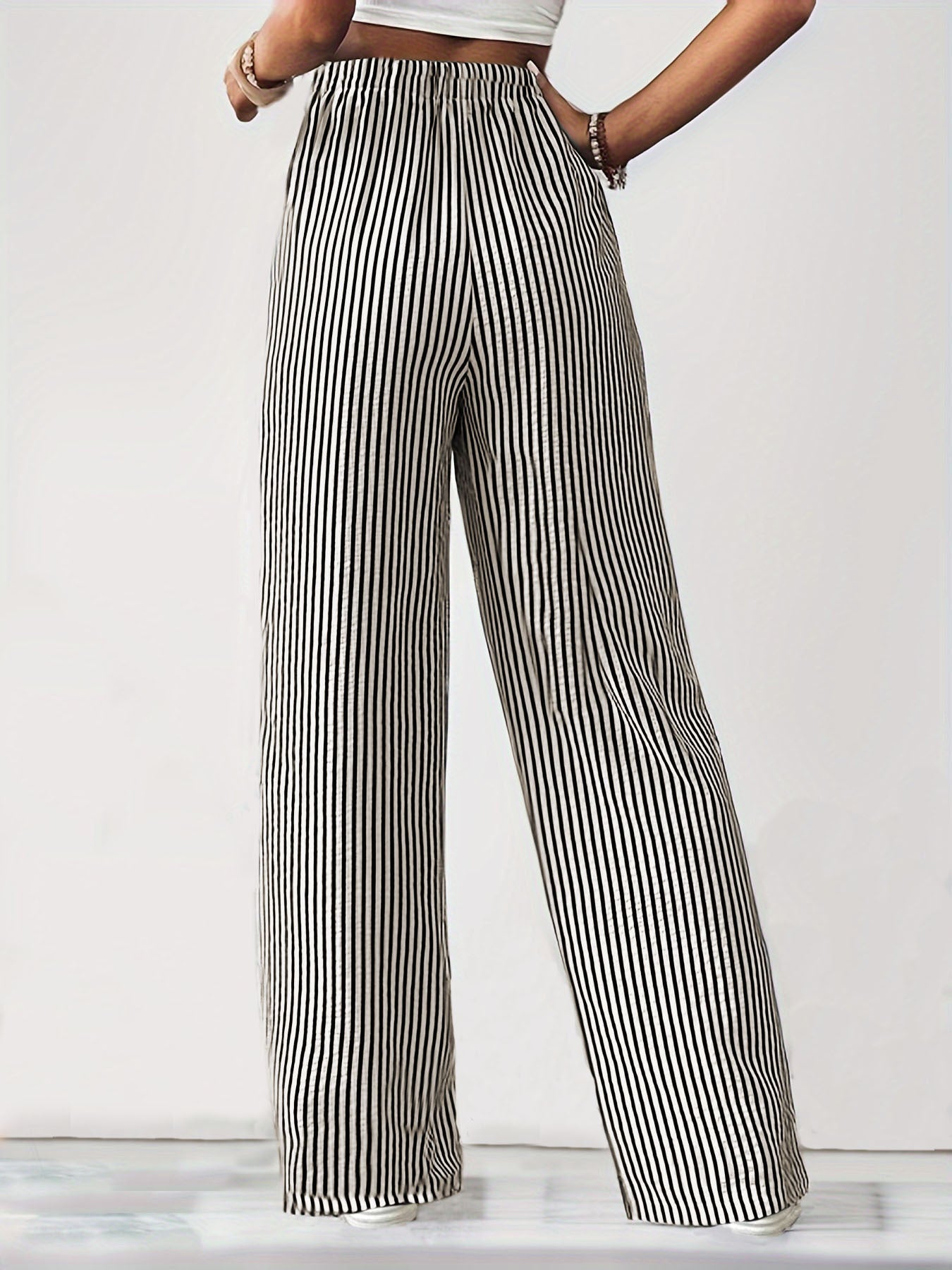 Trendy Women's Fashion for Cross-Border E-commerce Independent Site shein Amazon temu Striped Casual Straight-Leg Pants