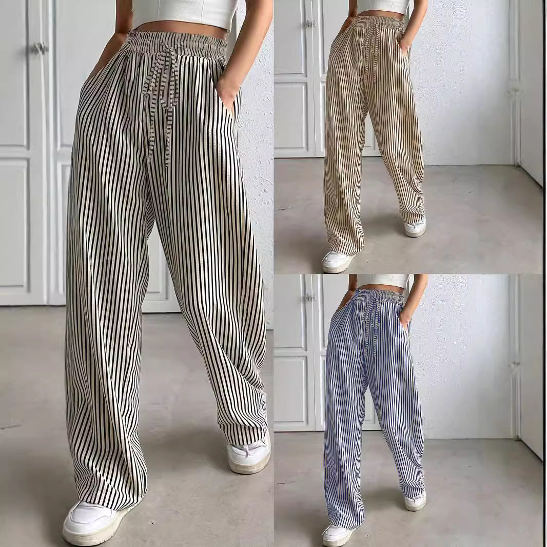 Trendy Women's Fashion for Cross-Border E-commerce Independent Site shein Amazon temu Striped Casual Straight-Leg Pants
