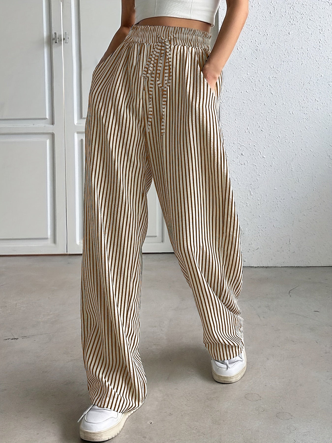 Trendy Women's Fashion for Cross-Border E-commerce Independent Site shein Amazon temu Striped Casual Straight-Leg Pants