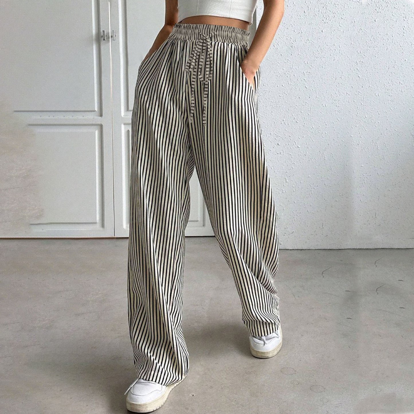 Trendy Women's Fashion for Cross-Border E-commerce Independent Site shein Amazon temu Striped Casual Straight-Leg Pants